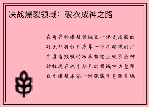决战爆裂领域：破衣成神之路